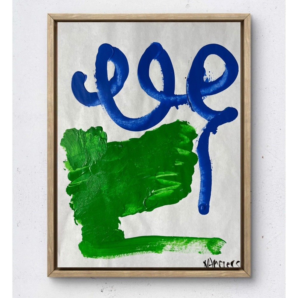 Nameless Abstract Expressionist Painting Blue Green Impasto Paper Art 8.5x11